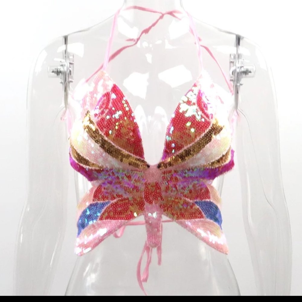 Fuchsia Multi Sequin Butterfly Top